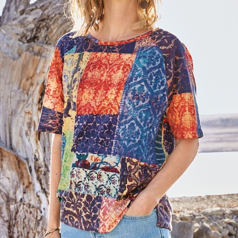 PERUVIAN CONNECTION Patchwork Tee Women’s Size XS/S